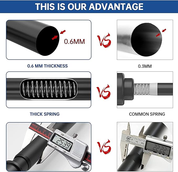 BRIOFOX Industrial Shower Curtain Rod - Rustproof Non-Slip 27-43 Inch Stainless Steel Tension Curtain Rod for Window or Bathroom, Matte Black
