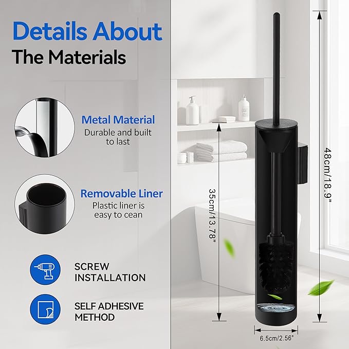 Wall Mounted Matte BlackToilet Brush with Holder,Durable Cleaning Toilet Bowl Brushes with Holders