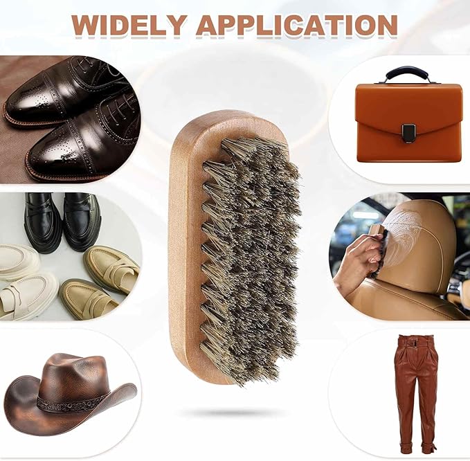 HARFINGTON Shoe Cleaning Brush 4"x1" Maple Wood Pig Bristle Boot Polish Brushes for Leather Shoes Boots Cloth Cleaner, Brown Wood