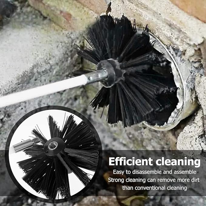 15FT Chimney Sweep Cleaning Kit, 11pcs Duct Vent Cleaning Brush Kit, 3.9" Nylon Brush Heads and 11 Rods Detachable Chimney Sweep Set for Fireplace Dryer Vent Sewage Pipe Fume Hood