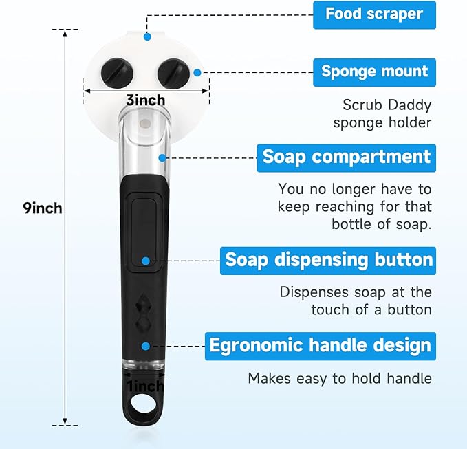 Smile Sponge Dish Wand Holder for Round Smiley Face Sponge Soap Dispensing Handle Upgraded Design, Black