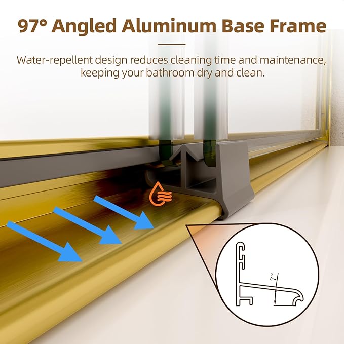Shower Door,44-48" W x 70" H Semi-Frameless Double Sliding Glass Shower Door with 1/4'' (6mm) Clear SGCC Tempered Glass,Bypass Shower Enclosure,Brush Gold