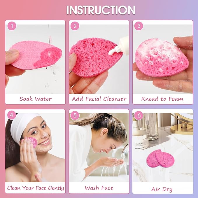 ORIGHTY 96 Count Facial Sponges for Cleansing, 100% Natural Cellulose Facial Sponges for Washing face, Compressed Cosmetic Spa Face Sponge for Exfoliating Mask, Makeup Removal, Pink