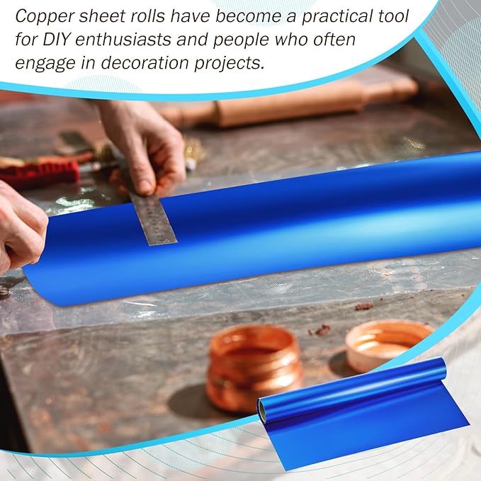1 Roll Aluminum Metal Crafts DIY Foil 12 Inch x 20 ft 0.1 mm Thick for Art Project Aluminum Flashing Roll Wide Sheet Multipurpose Metal Sheets for DIY and Crafting Projects (Blue)