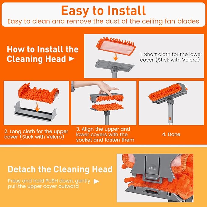Ceiling Fan Cleaner Duster with 63" Extension Pole, Ceiling Fan Blade Cleaning Tool, Dusters for Cleaning High Ceiling Fan Reusable Chenille Pads for Blind, Baseboard, Wall