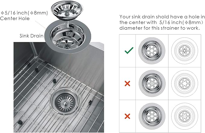 KANARY Kitchen Sink Basket Strainer Replacement for Standard Drains (3-1/2 Inch) Stainless Steel Body with Rubber Stopper (Pack of 2, Matte Black)