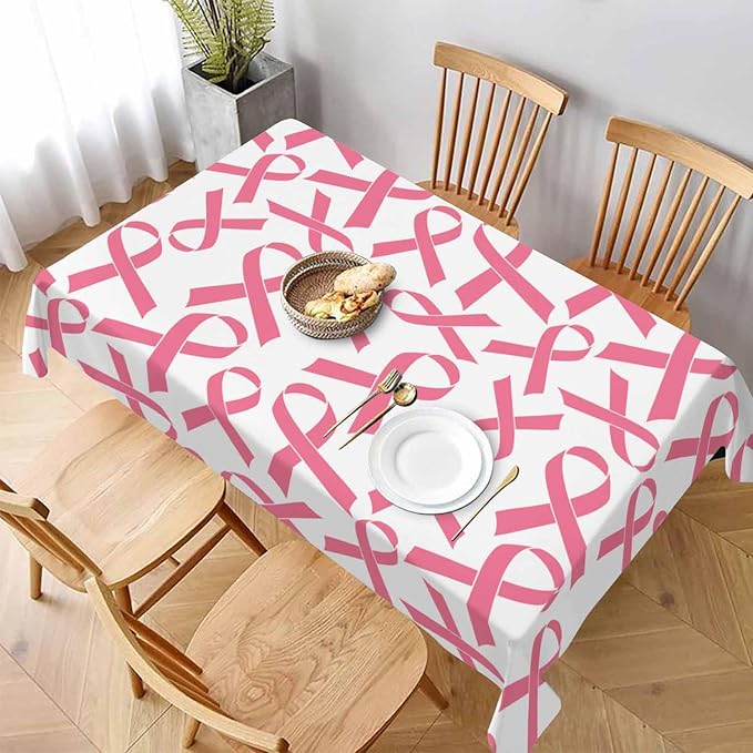 Pink Ribbon Table Cloth 52x70 Cancer Medical Awareness Rectangular Tablecloth Polyester Washable Table Cover for Dining Kitchen Banquet Picnic Rustic Decorative