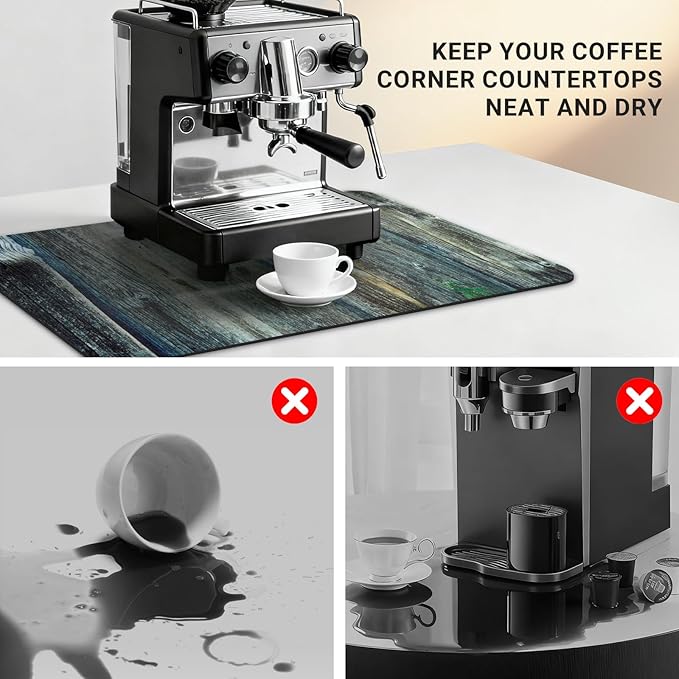 Appliance Mat 24x16 Inch, Wood Grain Panel Design, Absorbent Hide Stain Rubber Backed Dish Drying Mat for Kitchen Counter, Bar Mats for Countertops, Under Coffee Bar Maker Machine Pot Espresso Machine