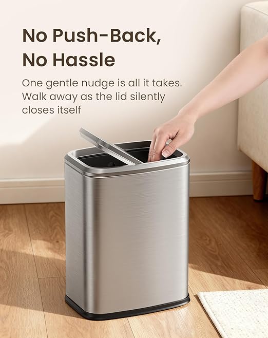Cesun Small Bathroom Trash Can with Swing-Top Lid,8L/2.1 Gallon Stainless Steel Garbage Can with Removable Inner Bucket, Slim Waste Basket for Home, Office, Toilet, Bedroom, Living-Room (Silver)