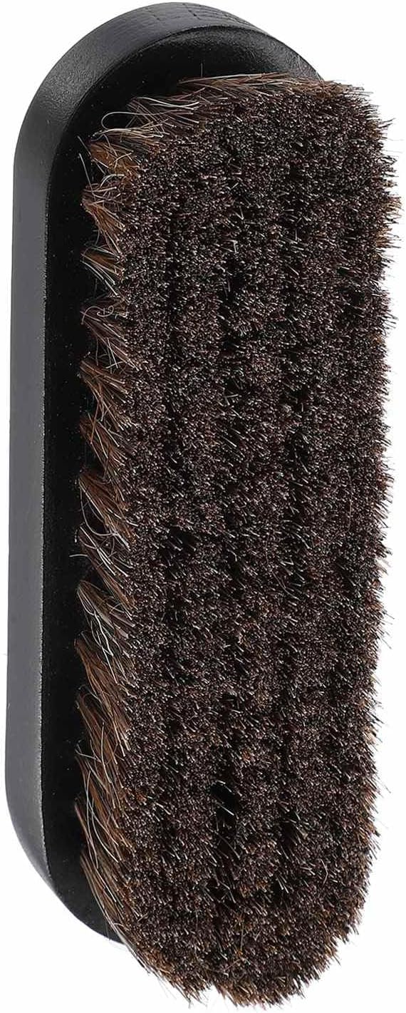 HARFINGTON Shoe Cleaning Brush 5"x2" Beech Wood Horsehair Boot Polish Brushes for Leather Shoes Boots Cloth Cleaner, Brown Black