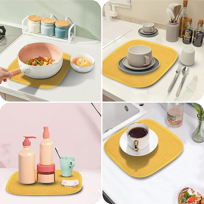 Microfiber Dish Drying Mat, Super Absorbent Kitchen Dish Drying Pad, Reversible for Countertop, 7*7 inch Yellow