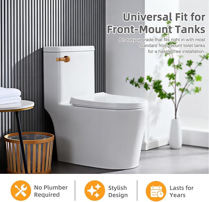 Hibbent Universal Metal Front Mount Toilet Handle Replacement Kit, Brass Toilet Flush Tank Lever with Stainless Steel Flapper Chains for Most Toilets, Rose Gold