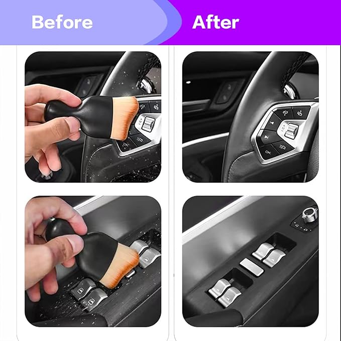 Car Interior Detailing Brush,Soft Bristle Cleaning Brush Car Detailing Brush Dusting Brush,Car Interior Cleaning Tool,Auto Detail Brush Car Dash Duster Brush (Black&Purple)