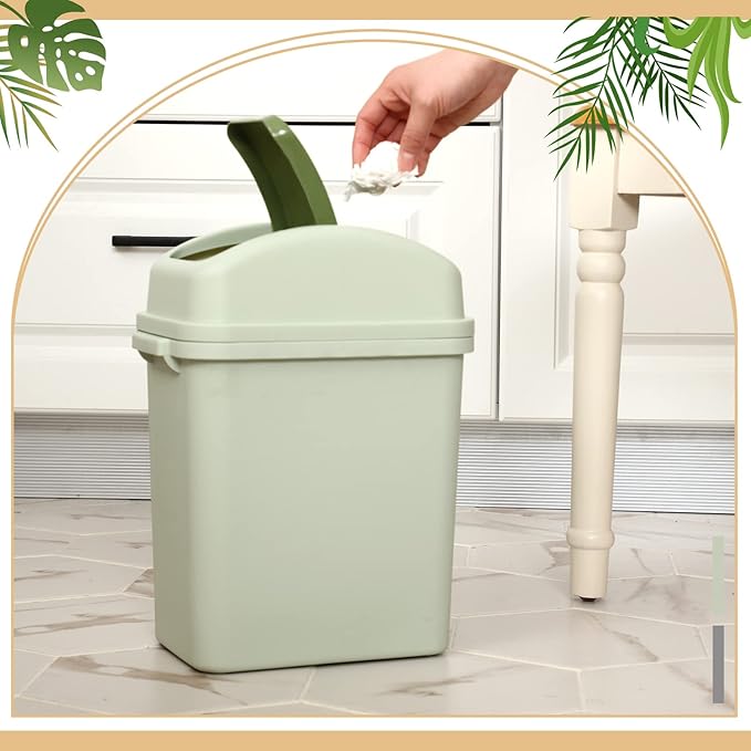 Sumind 2 Pcs 2.6 Gallon Bathroom Trash Can with Swing Lid Small Garbage Can Plastic Bathroom Trashcan Garbage Bin for Kitchen Waste Bedroom Room Outdoor (Green and Pink)
