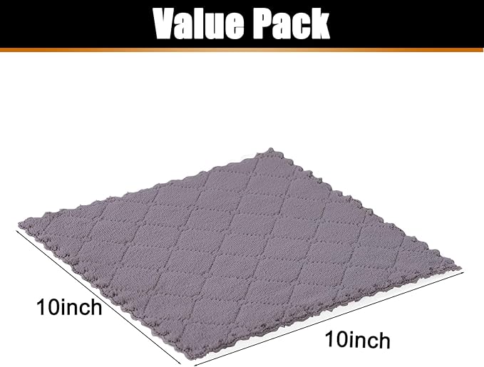Mordimy 12 Pack Kitchen Cloths Dish Towels (10" x 10", Grey & Green), Super Soft and Absorbent Dish Cloths, Coral Velvet Microfiber Cleaning Cloth, Nonstick Oil Fast Dry Dishcloths