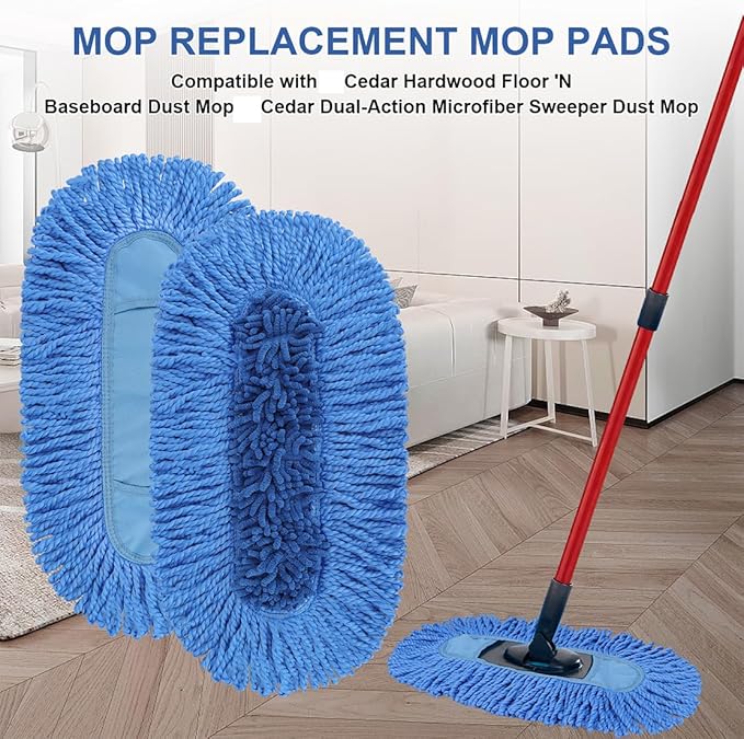Dust Mop Replacement Head Compatible with Cedar Hardwood Floor 'N Baseboard Dust Mop - Dual-Action Dust Mop Refil Pads for Ceda Dual-Action Microfiber Sweeper Dust Mop - 6 Pack