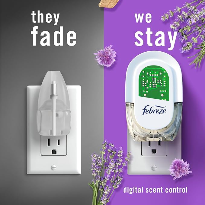 Febreze Plug in Air Fresheners, Mediterranean Lavender, Odor Eliminator for Strong Odors, Scented Oil Refill (3 Count)