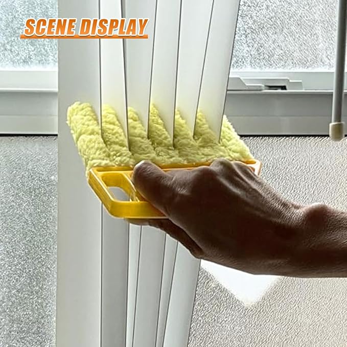 Craedli 5PCS Car Window Blind Cleaning Brush Set, Includes 7-Finger Dust Removal Brushes, Mini Air Conditioner Vent Duster&Track Cleaning Brush, Washable Window Duster Tool for Car Maintenance(Yellow)