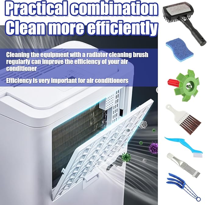 BOJACK Air Conditioner Fin Cleaner kit, Brush Condenser Ac Coil Brush Cleaner, Evaporator Radiator Repair Clean Tool(Pack of 7)