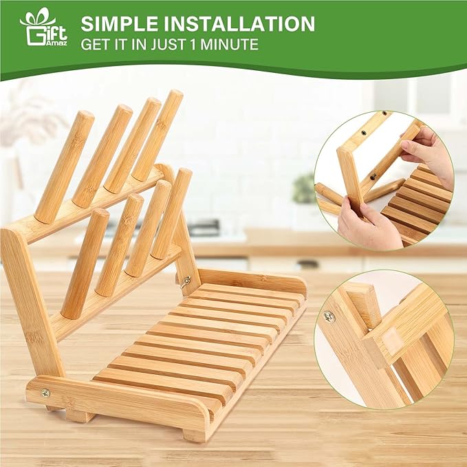 Bamboo Baby Bottle Drying Rack, Space Saving Countertop Bottle Holder Portable Dryer Rack Organizer for Baby Bottles, Cups, Pacifiers and Accessories, Birthday Box for Women Mother Mom