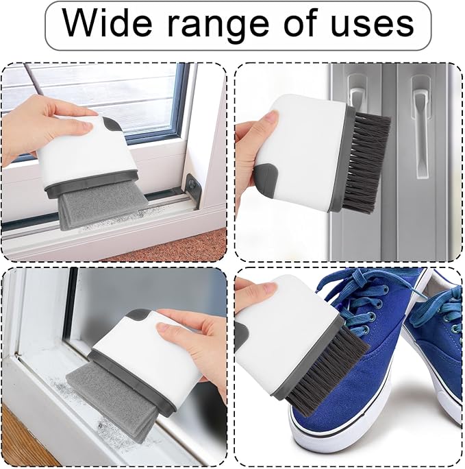 2pcs 2-in-1 Groove Cleaning Brush, 2025 Upgraded Crack Cleaner Tool Handheld Grout Brush for Window Tracks Sliding Doors Sills Tile Lines (Dark Gray)