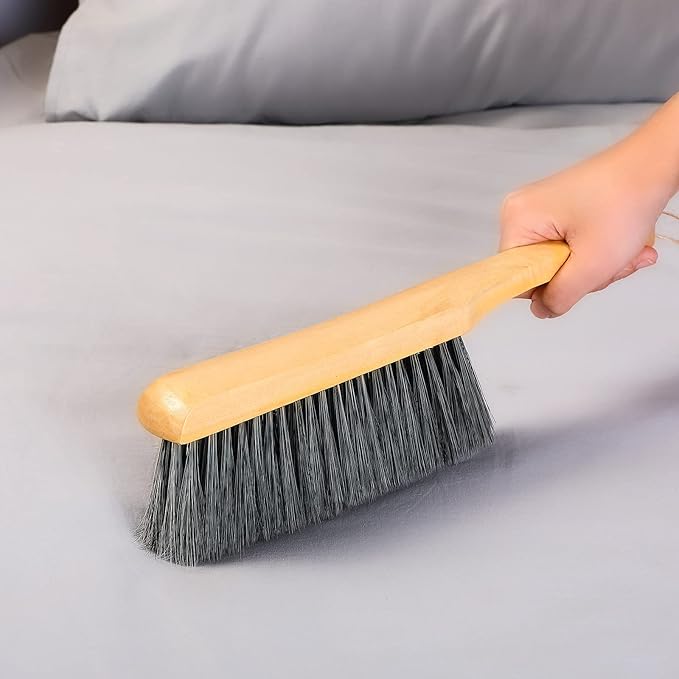 Patelai 2 Pieces Wooden Bench Brushes Fireplace Brush Natural Fiber Bench Soft Bristles Long Wood Handle Dust for Hearth Tidy Car Home Workshop Woodworking(Gray)