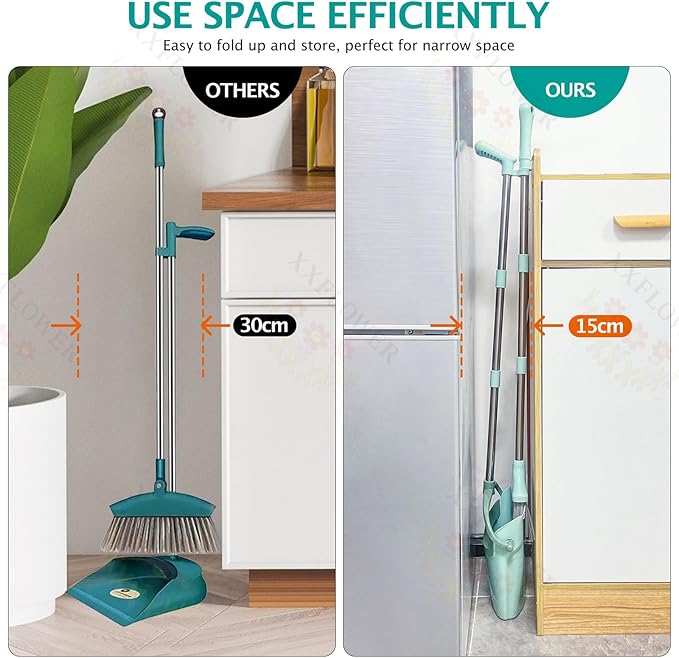 XXFLOWER Broom and Dustpan Set+Silicone Air Broom,Multifunction Magic Broom with Long Handle，Adjustable Rubber Squeegee Sweeping Water for Indoor Hardwood Floors,Kitchen,Concrete Floor