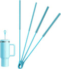 Silicone Straw Cleaner Brush - 4 Pcs Straw Brush for Water Bottle Sippy Cup Tubes Glass Straws, Reusable Bendable and Dishwasher Safe Blue