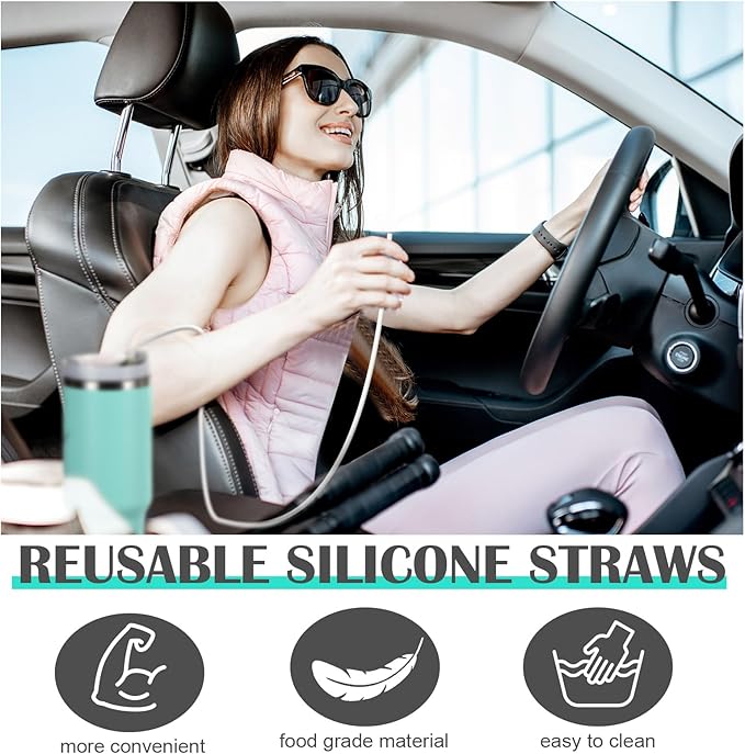 Baderke 2 Set Extra Long 35" Reusable Silicone Straws Compatible with Stanley 40 oz Tumbler Large Water Wine Bottle Flexible Drinking Straws & Cleaning Brushes Tumbler Accessories(Clear)