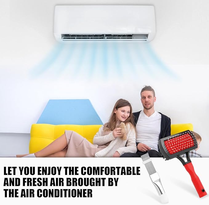 2pcs Air Conditioner Condenser Cleaning Tools, Double-Sided AC Evaporator Coil Fin Cleaning Brush & Stainless Steel AC Fin Comb for HVAC System Refrigerator Evaporator Radiator Condenser