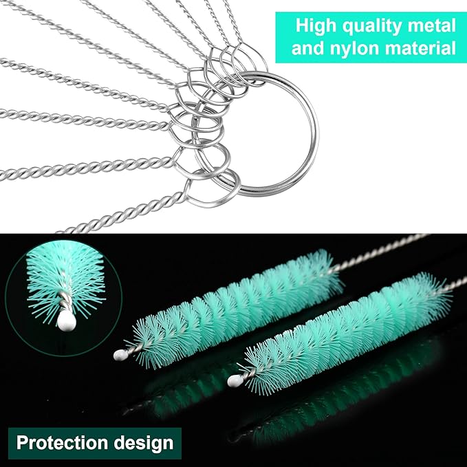 Reusable Straw Cleaning Brushes Bottle Test Tube Long Straw Cleaning Brush Nylon Washing Tool Reusable Bottle Brush in Different Size (Sky Blue-Black,16 Pieces)