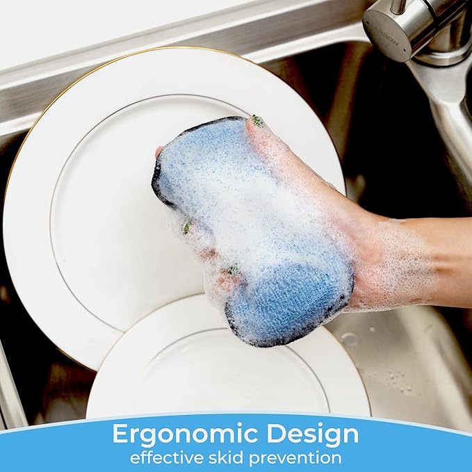 GRANNY SAYS Sponges Kitchen for Washing, Dish Washing Scrubbers, Scrubbing Pad for Cleaning, Scrub Sponges for Kitchen Non - Scratch, Scouring Pad for Pots and Pans, Washable & Microfiber Pad, 6 Pack