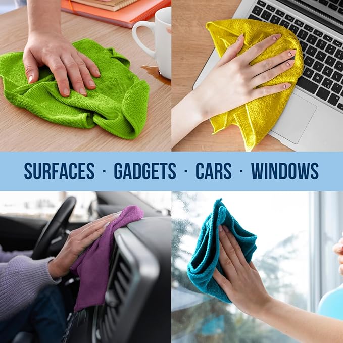 GREEN LIFESTYLE Chamois Cloth, Microfiber Cleaning Cloth 750 Pack, Borderless Towels Cleaning, Car Microfiber Towel, Drying Car Wash Towels (11.5" x 11.5", Multicolor)