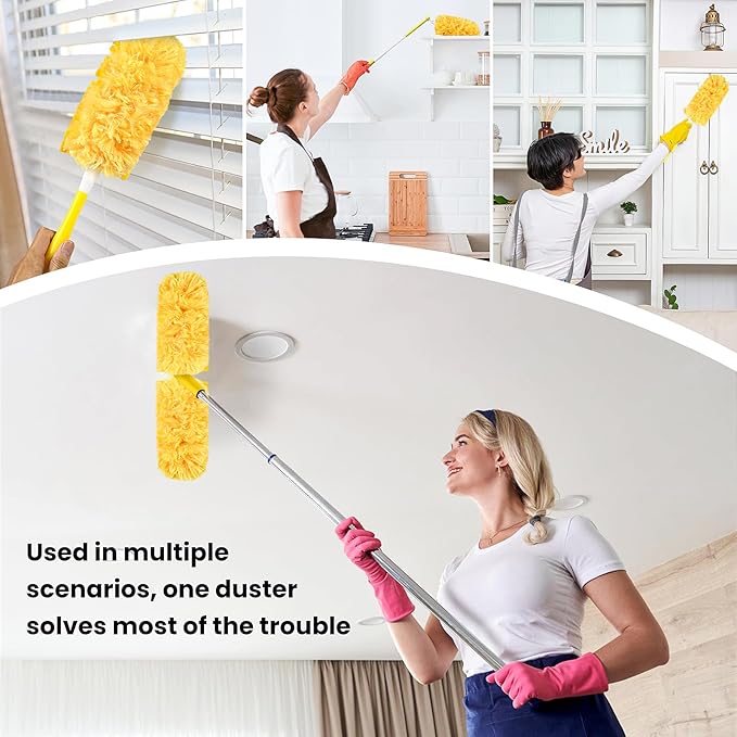 Heavy Duty Duster Refills, Unscented Disposable Dusters Kit for Cleaning Dusting Furniture Blind Ceiling Fan, Electrostatic Lock-Dust Technology 360 Feather Duster，60 Duster Refills and 1 Handle
