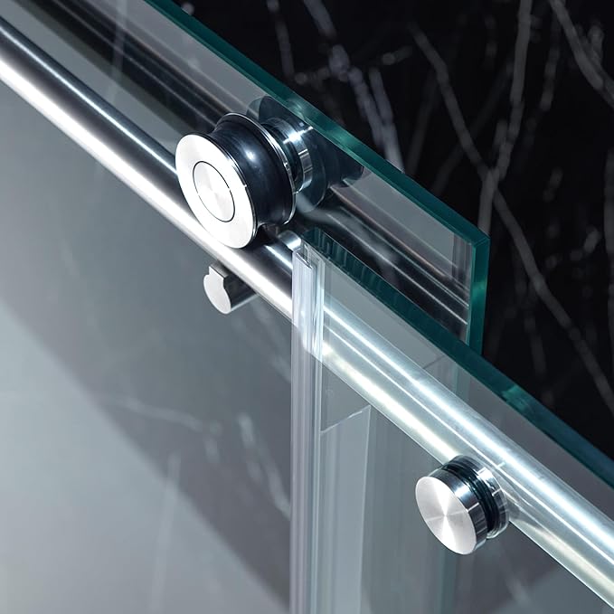 Woodbridge Frameless Single Sliding Shower Doors in Polished Chrome Finish, 45.5-48" Width x 76" Height with 3/8"(10mm) Clear Tempered Glass, Soft Close System and Explosion-Proof Film, BSDC4876-C