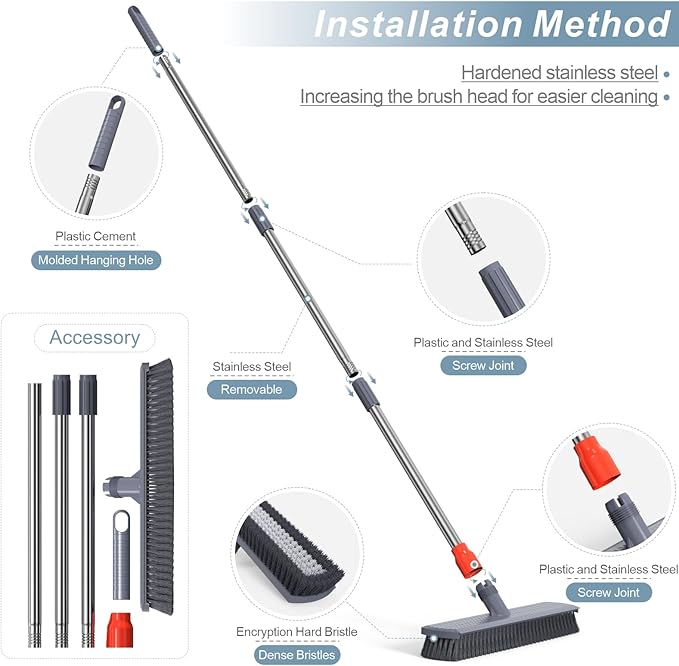 Push Broom, Tub Floor Tile Broom Brush, Lightweight Design for Cleaning Bathroom, Patio, Kitchen, Indoor Outdoor Cleaning Brush