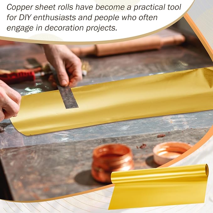 1 Roll Aluminum Metal Crafts DIY Foil 12 Inch x 20 ft x 0.1 mm Thick for Art Project Aluminum Flashing Roll Wide Sheet Multipurpose Metal Sheets for DIY and Crafting Projects (Golden)