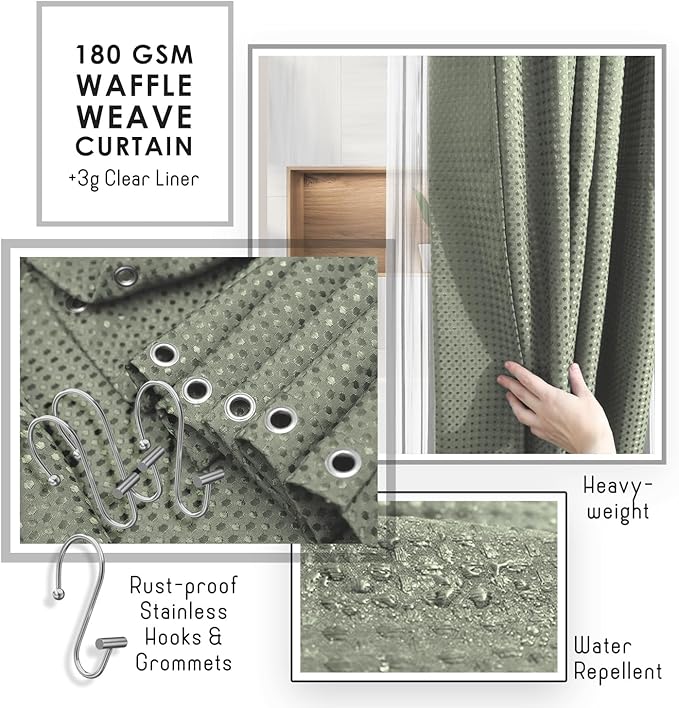 Clara Clark Bathroom Accessories Set - Bathroom Set, Bathroom Sets with Shower Curtain and Rugs, Shower Curtain Set with Trah Can - Ombre Sage Green - 22PC