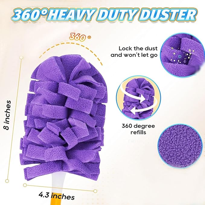 360° Electrostatic Duster Refills — The Sustainable Choice for a Dust-Free Home, Reusable Duster Refills, 360 Heavy Duty Duster Refills for Cleaning, Office, Ceiling Fan (1 Handle + 10 Refills)