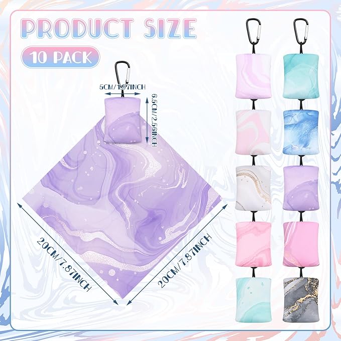 10 Pcs Microfiber Cleaning Cloth with Open Pouch and Hanging Ring Cute Marble Design Microfiber Cloth Soft Glasses Cleaner Cloth for Eyeglasses Camera Lens Cell Phone Screens Glasses, 6'' x 7''