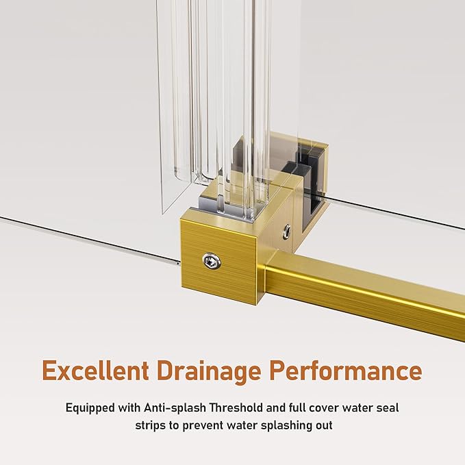 56-60 Inch Frameless Sliding Shower Door, 74" Height, 5/16" (8mm) Clear Tempered Glass, Smooth Gliding Track & Anti-Jumping System, Stainless Steel Brushed Gold Finish
