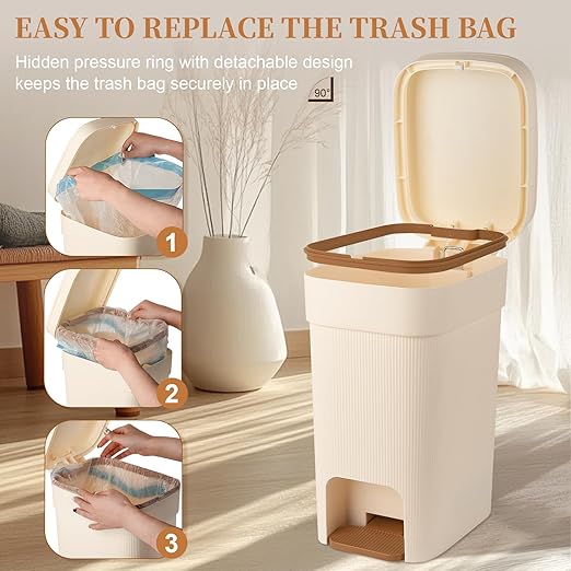 JiatuA Small Bathroom Trash Can with Lid Soft Close, 2.6 Gallon Step Garbage Can Slim Trash Bin Wastebasket for Kitchen Bedroom Office Living Room Toilet College Dorm, Cream