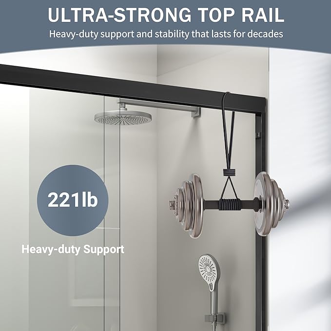 Abruzzo Double Sliding Shower Door - 56-60" Adjustable Width, 72" Height, Semi-Frameless Tempered Glass Enclosure for Walk-in Showers, Matte Black
