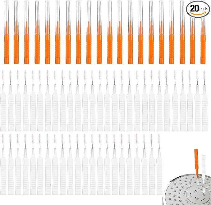 Shower Head Cleaner Tool Kit for Small Hole, 2 Designs Showerhead Cleaning Brushes & Multi-Size Picks for Tiny Nozzle Gaps Deep Clean Unclogging Brush Set (Orange)