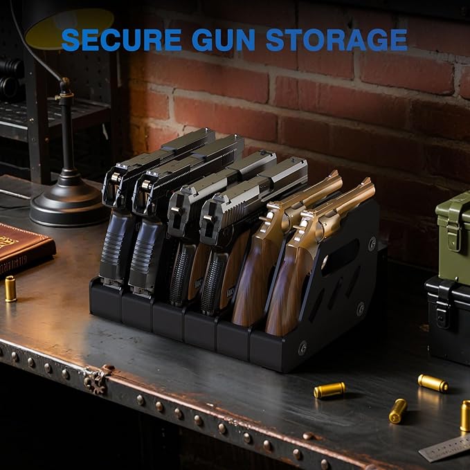 MoKo Pistol Rack for Gun Safe, Gun Rack Fits Most Handguns, Scratch Resistance Pistol Stand and Holder for Gun Safe, Gun Cabinet Accessories with Cleaning Tools