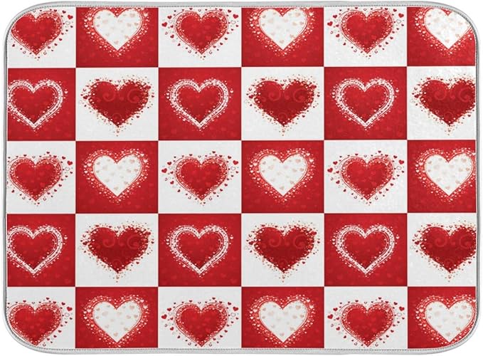 Valentine's Day Love Heart Red Buffalo Plaid Dish Drying Mat 18x24 for Kitchen Mother's Day Rose Pink Flowers Dishes Pad Dish Drainer Rack Mats Absorbent Fast Dry Kitchen Accessories
