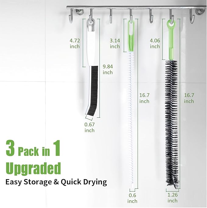 3 Pcs Upgraded Cleaning Brush Kit - Flexible Sewer Drain Brush, Long Pipe Cleaner, Crevice Cleaning Tool with Tweezers, Durable Hard Bristles, Ideal Scrubber for Kitchen, Bathroom, Toilet, Vents
