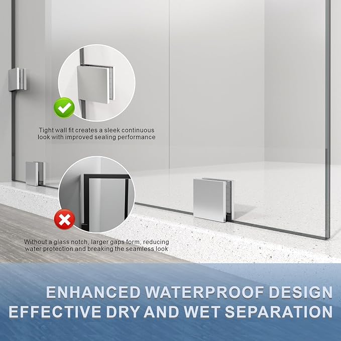 36" W ×80" H Shower Glass Panel, Frameless Fixed Glass Shower Panel with Clamps, 3/8" (10mm) Thick Clear Certified Tempered Shower Door, Bathroom Shower Screen in Brushed Nickel UKH07B2-36X80-BN