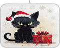 Christmas Dish Drying Mat Kitchen Counter Absorbent Black Cat Coffee Sink Mat Dish Drainer Pad 18 Inch x 16 Inch
