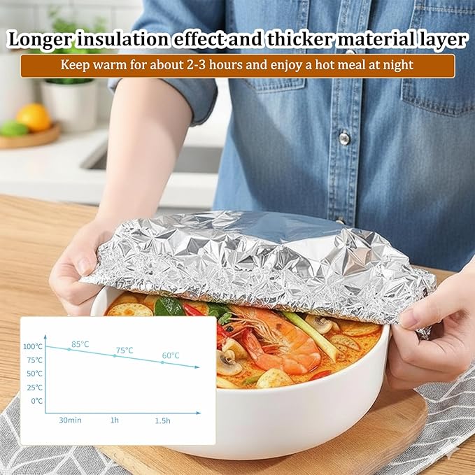 60 PCS Reusable Aluminum Foil Covers, Aluminum Foil Food Covers, Durable and Flexible for Various Container Sizes, Ideal for Food Storage and Freshness